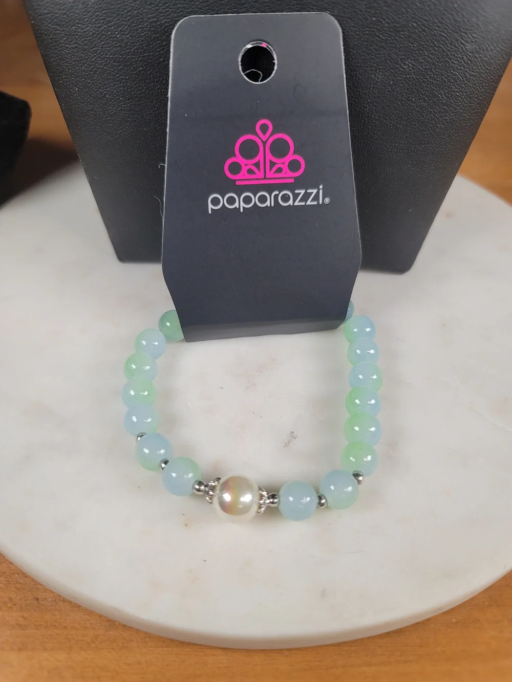 paparazzi Blue and Green Beaded Pearl Accent Bracelet